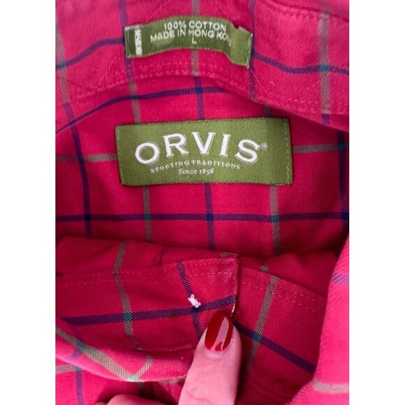 Vintage Orvis Mens Button Down Shirt Size Large Red Plaid - Picture 6 of 7
